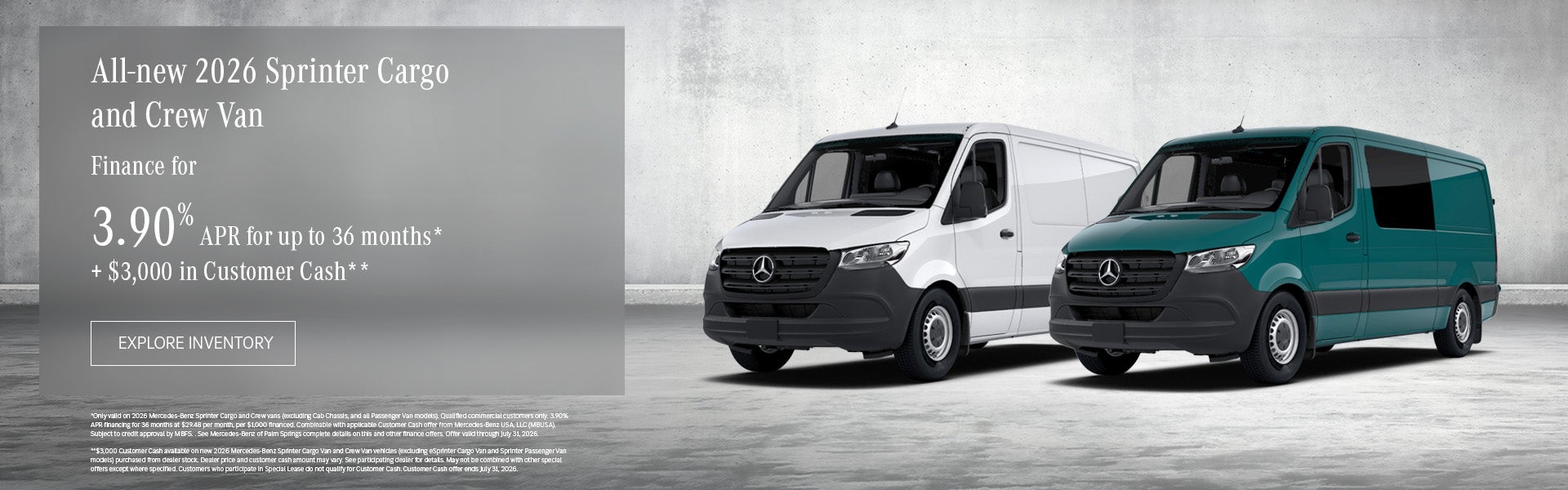 2026 Sprinter cargo and crew vans finance banner